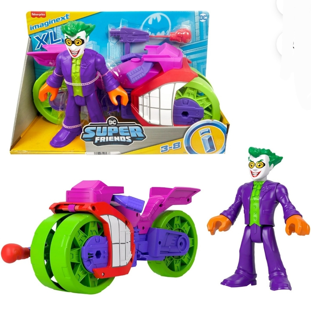 Imaginext DC Super Friends The Joker XL Figure and Laff Cycle Vehicle Set for Ki